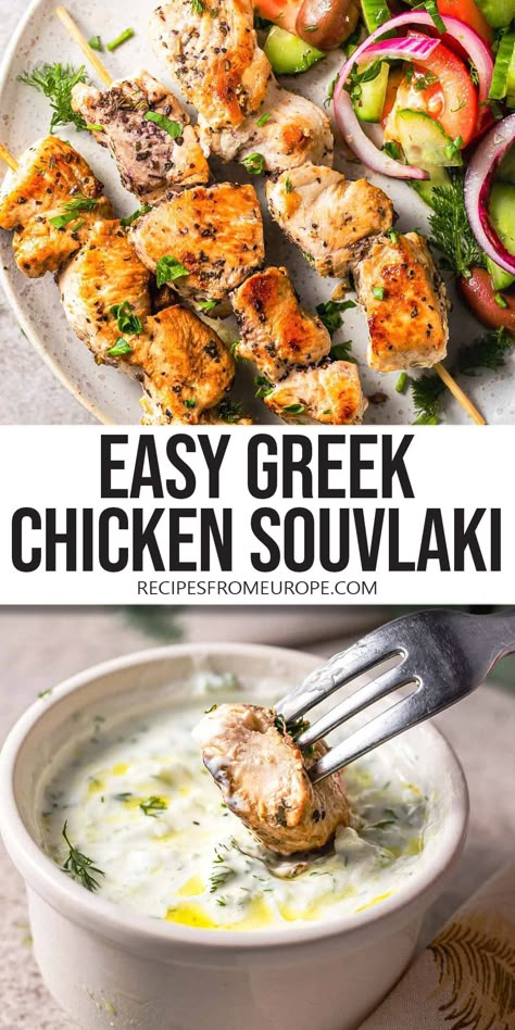 Looking for a delicious Chicken Souvlaki recipe? This classic Greek dish is so easy to make with some fresh chicken and a few spices! Chicken Souvlaki Marinade, Souvlaki Chicken, Chicken Souvlaki Recipe, Easy Greek Chicken, Greek Night, Greek Chicken Souvlaki, Souvlaki Recipe, Copycat Kfc, Europe Food