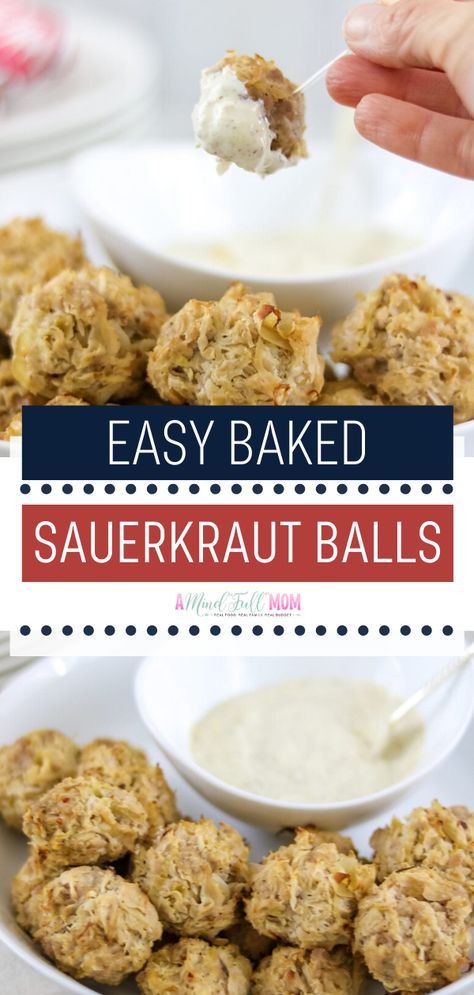 Sauerkraut Balls Baked, Recipe Using Sauerkraut, Things To Do With Sauerkraut, Things To Eat With Sauerkraut, Gluten Free Oktoberfest Food, Saurkraut Balls Baked, Saurkraut Balls Dipping Sauce, Sauerkraut Appetizer Recipes, Sauerkraut Snack Ideas