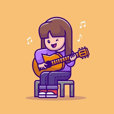 Cute girl playing guitar cartoon vector ... | Free Vector #Freepik #freevector #music #people #woman #girl Couple Cartoon Characters, Guitar Cartoon, Girl Playing Guitar, Adveture Time, Guitar Illustration, People Having Fun, Vector Icons Illustration, Doll Wigs, People Illustration