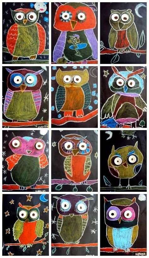 The Lost Sock : Night Owls for Fall Art 2nd Grade, Classe D'art, First Grade Art, 2nd Grade Art, Fall Art Projects, 3rd Grade Art, Pastel Sec, Owls Drawing, Owl Crafts