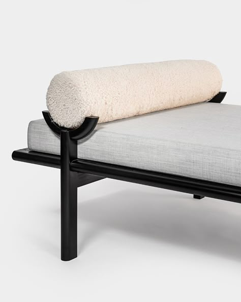 A Merry Mishap / black crescent daybed // #Architecture, #Design, #HomeDecor, #InteriorDesign, #Style Minimal Chairs, Banquette, American Design, Daybed, Outdoor Ottoman, Interior Details, Chaise Lounge, Crescent, Furniture Decor