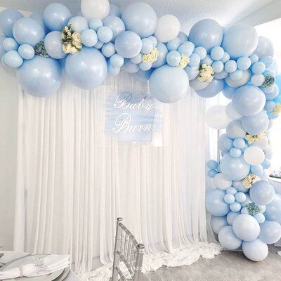 Blue Colour Birthday Decoration, Balloon Set Up Birthday Parties, Pastel Blue Birthday Decorations, Baby Blue Birthday Theme, Light Blue And White Birthday Theme, Light Blue Themed Birthday Party, Baby Blue Birthday Party Decorations, Baby Blue Party Decorations, Light Blue Birthday Party Decorations