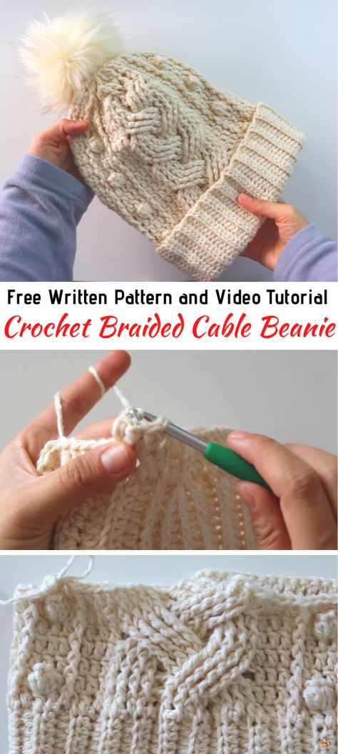 Cable Beanie Crochet Pattern Free, Crochet Braided Cable Stitch, Crochet Braided Hat Pattern Free, Cable Knit Crochet Hat Pattern Free, Crochet Cable Beanie Pattern Free, Cable Crochet Beanie, Braid Crochet Stitch, Cable Crochet Hat Pattern Free, Cable Crochet Pattern Free