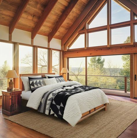 Discover Cozy Western Bedding Styles for Your Rustic Retreat Southwest Master Bed, Pendleton Quilt Bedroom, Cabin Furniture Bedroom, Lodge Master Bed, Modern Country Cabin, Cabin With Master Suite Loft, Pendleton Cabin Decor, Ranch House Decor Bedroom, Classy Western Bedroom