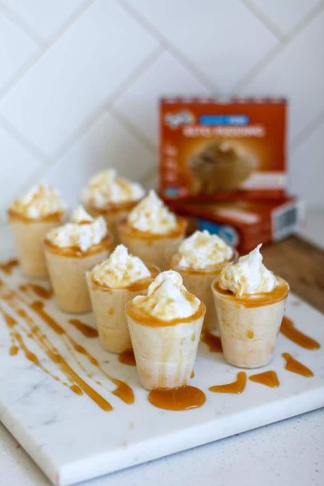 Butterscotch Pudding Shots, Scottish Puddings, Butterscotch Pudding Recipes, Low Sugar Desserts, Keto Bars, Pudding Shots, Butterscotch Pudding, Bars And Cookies, Milk Alternatives