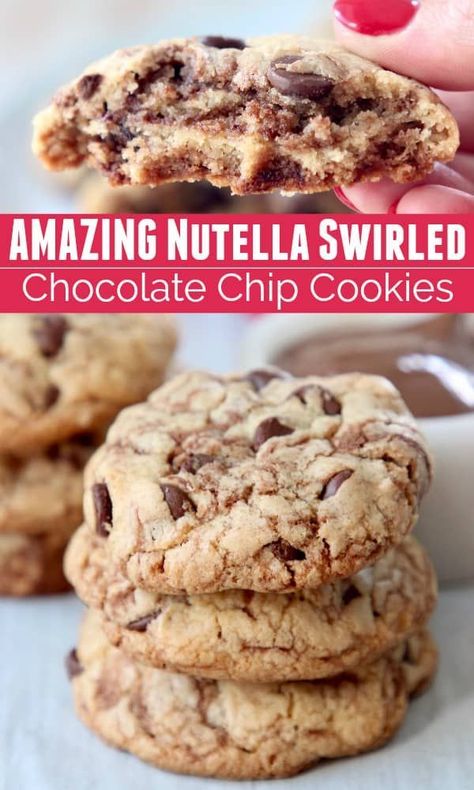 Pancakes Nutella, Nutella Chocolate Chip Cookies, Swirl Cookies, Nutella Recipes Easy, Healthy Cakes, Nutella Desserts, Cookie Recipes Unique, Nutella Cookies, Favorite Cookie Recipe