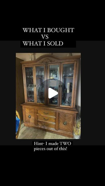 Abisha Laheeb | Vintage and Antique Furniture on Instagram: "What I bought VS what I sold 👏 
Separating a huge china cabinet into two separate functional pieces! #chinacabinetmakeover #vintagefurniture #vintagestyle #modernfurniture #modernfurnituredesign #moderninterior #farmhouse #modernfarmhouse #diyfurniture #thecuratedattic" China Cabinet Top Makeover, Refinishing China Cabinets, China Cabinet Display Ideas, Refinished China Cabinet, Repurposed China Cabinet, Furniture Remake, Repurposed China, China Cabinet Makeover, Fun Furniture Ideas