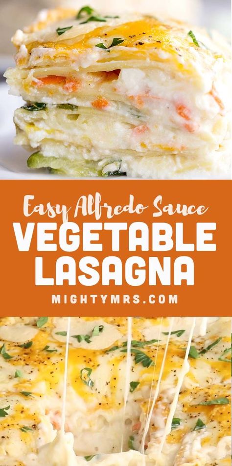 Easy Vegetable Lasagna with White Sauce - Make this easy dinner recipe with your favorite jarred alfredo sauce; fresh, healthy veggies; a blend of Italian cheeses; Italian herbs and lasagna noodles all baked together to create a delicious vegetarian dinner that's packed with flavor. This simple homemade recipe is inspired by Stouffer's veggie lasagna made with with spinach, zucchini, yellow squash and carrots but you could add any vegetables you'd like. #lasagna #veggielasagana #whitesauce Vegetable Lasagna With White Sauce, Lasagna With White Sauce, White Lasagna Recipe, White Sauce Lasagna, Easy Vegetable Lasagna, Veggie Lasagna Recipe, Veggie Lasagne, Vegetarian Lasagna Recipe, Delicious Vegetarian Dinner