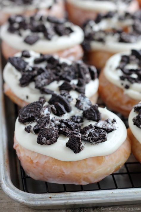 Cookie And Cream Donut, Cookies And Cream Donut, Oreo Donuts Recipe, Oreo Donut, Biscuit Dough Recipes, Oreo Donuts, Cooking From Scratch, Donut Dessert, Biscuit Dough