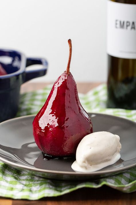 Red Wine Poached Pears #redwine #poached #pear #dessert #dessertrecipe #easyrecipe #fruit #makeahead #holiday | The Missing Lokness Red Wine Poached Pears, Red Wine Dessert, Cream Cheese Puffs, Pear Varieties, Wine Poached Pears, Pear Dessert, Cassia Cinnamon, Impressive Desserts, Dry Red Wine