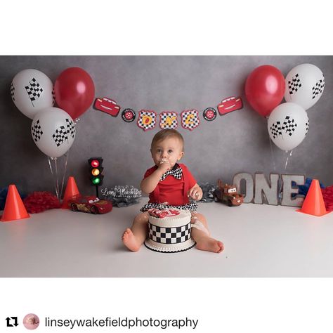 Cars themed cake smash Race Car Theme Cake Smash, Car Theme Cake Smash Photoshoot, Cars Birthday Photo Shoot Ideas, Race Car Cake Smash 1st Birthdays, Smash Cake Race Car, Fast One Cake Smash Photoshoot, 1st Birthday Race Car Smash Cake, Disney Cars Smash Cake, Cars Birthday Photoshoot