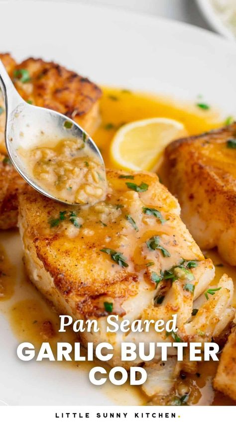 Cod Fish Marinade, Recipes Using Cod Fillets, Cod With Sauce Recipes, Cod With Sauce, Seasoned Fish Recipes, Garlic Cod Recipes, Dill Fish Recipes, Quick Cod Recipes, Long Cod Recipes