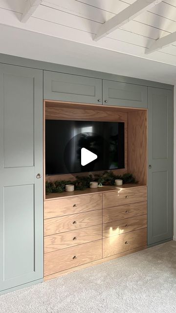 Modern Built In Wardrobe Master Bedrooms, Living Room Wardrobe Storage, Ikea Pax Wardrobe Over Bed, Built In Wall Wardrobe, Ikea Wardrobe With Tv, Ikea Pax Fireplace, Built In Storage In Bedroom, Wall Closet With Tv Master Bedrooms, Tv Built Into Wardrobe