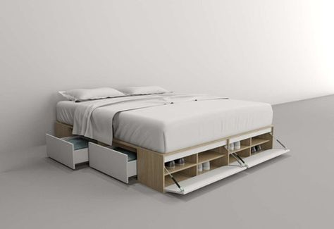 Hanging Beds, Condo Interior, Cama King, Bed Furniture Design, Cama Box, Stylish Home Decor, Storage Bed, Bed Storage, Bed Design