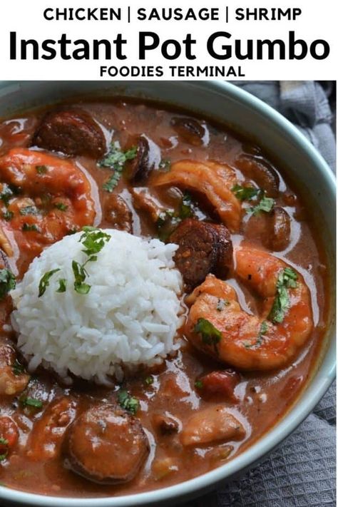 Instant Pot Gumbo (Video + Steps) » Foodies Terminal Instapot Gumbo Recipe Easy, Gumbo Pressure Cooker Recipe, Gumbo Instant Pot Recipes, Pressure Cooker Gumbo, Instapot Gumbo Recipes, Cajun Instant Pot Recipes, Instant Pot Gumbo, Gumbo Roux Recipe, Instant Pot Gumbo Recipe