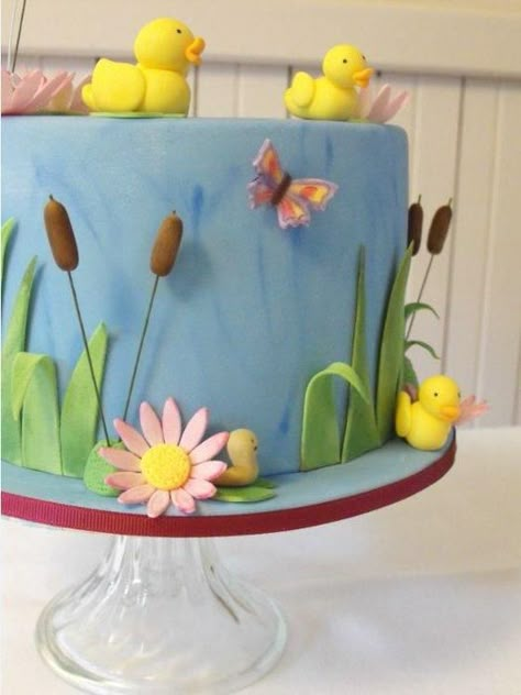 Duck Pond Cake - Cake by Esther Scott                                                                                                                                                                                 More Duck Theme Party, Duck Cakes, Pond Cake, Duck Party, Duck Cake, 2nd Birthday Cake, Duck Birthday, 2 Birthday Cake