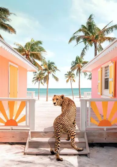 Pool Desert Tiger by Paul Fuentes | LUMAS Paul Fuentes Art, Sunny Funny, Paul Fuentes, Miami Art Deco, Speakeasy Bar, Funny Decor, Branding Inspo, Beach Huts, Slim Aarons