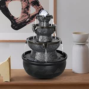 Agoodping Tabletop Waterfall Fountain Rotating Ball Indoor Desktop Fountain with LED Light,Fountain Fengshui Indoor Decoration,Home Kitchen Office Decoration Design Style Desktop Fountain, Zen Table, Small Water Fountain, Table Fountain, Indoor Water Features, Tabletop Fountain, Waterfall Fountain, Indoor Decoration, Soothing Sounds