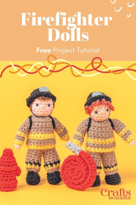 Fireman Crochet Pattern, Crafts For Firefighters, Firefighter Crochet Pattern, Crochet Fire Truck, Crochet Firefighter, Crotchet Gifts, Ems Gifts, Crochet People, Amigurumi Snake