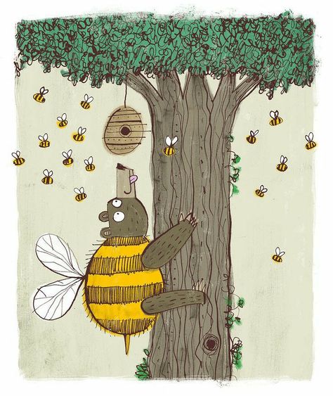 Honey Bee Art Drawings, Hungry Illustration, Bee Happy Quotes, World Bee Day, Doodle Art Flowers, Bee Painting, I Love Bees, Bee Creative, Bee Day