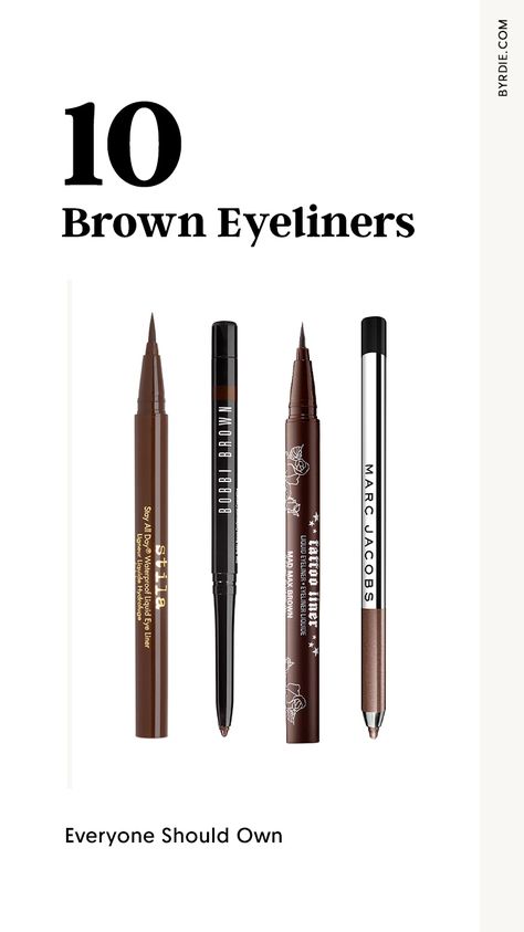 The best brown eyeliners Eyeliners For Brown Eyes, Dark Brown Eyeliner Pencil, Best Eyeliner For Brown Eyes, Brown Eyeliner Looks Natural, Light Brown Eyeliner, Brown Winged Eyeliner, Soft Brown Eyeliner, Brown Eyeliner Looks, Brown Pencil Eyeliner