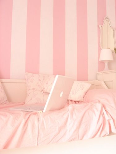 Pastel Pink.  Ahhhhh...  http://thebookofsecrets.tumblr.com/post/220723006/lottiebites-la-belle-vie-adorablelife  #pink #pastel Pink Striped Walls, Striped Walls, Girly Room, Shabby Chic Bedrooms, Secret Rooms, Rose Pastel, All Things Pink, Pink Room, Pink Bedroom