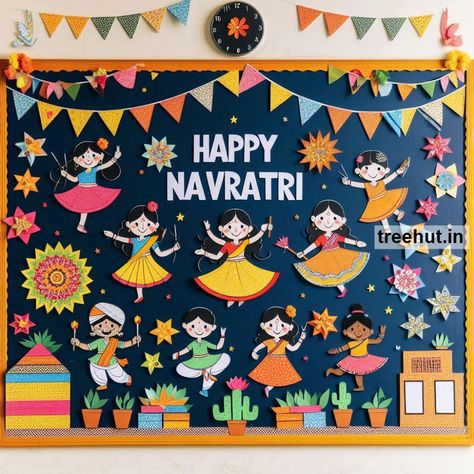 Dandiya Bulletin Board Ideas, Door Decor, Hallway Display and Classroom Games and Activities in Elementary School Creative Classroom Door Ideas, Festival Display, Hallway Decoration, Clip Art Freebies, Dance Crafts, Hallway Displays, School Board Decoration, Christmas Bulletin Board, Navratri Dress