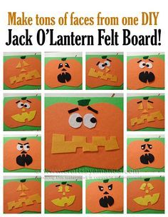 Make a Jack O'Lantern Felt Board by /amandaformaro/ Crafts by Amanda Felt Board Patterns, Crafts By Season, Flannel Board Stories, Felt Board Stories, Felt Stories, Halloween Preschool, Jack O'lantern, Scary Faces, Felt Board