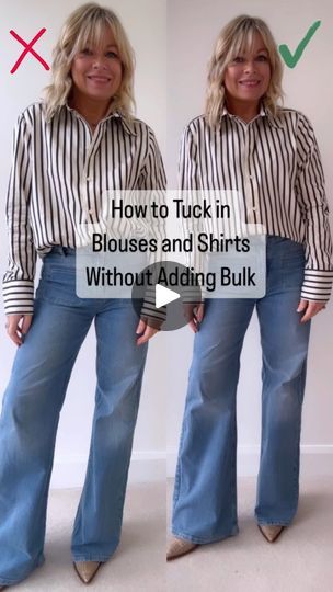 How To Tuck Blouse Into Jeans, Tuck Blouse In Jeans, Tucked In Shirt Outfit High Waist, Tuck Shirt Into Skirt, How To Tuck A Shirt Into Jeans, Tucked In Button Up Shirt Outfit, Tucked Shirt Outfit, How To Tuck In Shirt Women Button Up, How To Tuck In Shirt