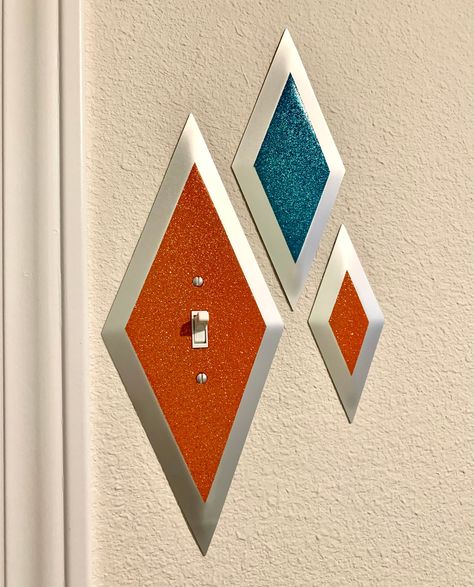 Mid Century Shapes, 70s Room, Atomic Decor, Wall Cover, Atomic Design, Atomic Mid Century, Diamond Lighting, Mcm Furniture, Light Switches