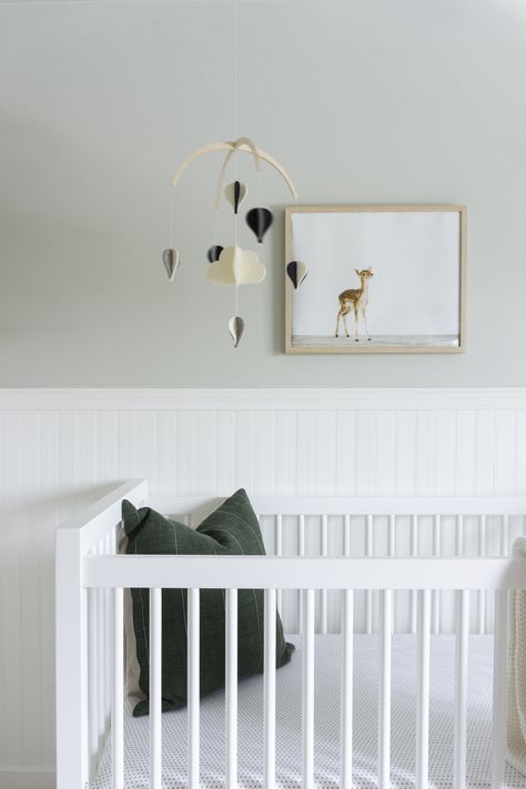 Nursery Room Panelling, Nursery With Beadboard, Bead Board Nursery Boy, Panelling In Nursery, Beadboard Nursery Wall, Nursery Paneling, Nursery Beadboard, Nursery Wainscoting, Nursery Panelling