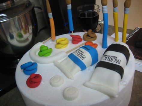 Paint Brush Cake, Artist Party Ideas, Artist Party, Paint Tube, Artist Cake, Artist Birthday, Cake With Fondant, Dad Birthday Cakes, Birthday Art