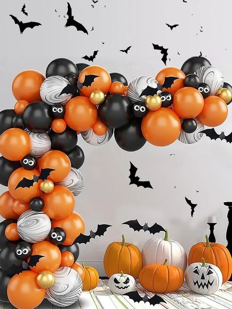 Halloween Party Balloon Arch, Dekoracija Balonima, Halloween Theme Ideas, Halloween Balloon Arch, Baloon Garland, Halloween Balloons Decorations, Halloween Party Backdrop, Balloon Inspiration, Halloween Classroom Decorations