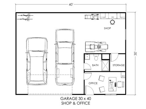 Custom Garage Layouts, Plans, and Blueprints | True Built Home Garage Layout Floor Plans, Garage With Office And Bathroom, Garage With Shop Plans, Garage And Shop Plans, Garage With Bathroom Plans, Detached Garage Floor Plans, Mechanic Shop Floor Plans, 30x30 Shop Plans, 30 X 40 Garage Plans