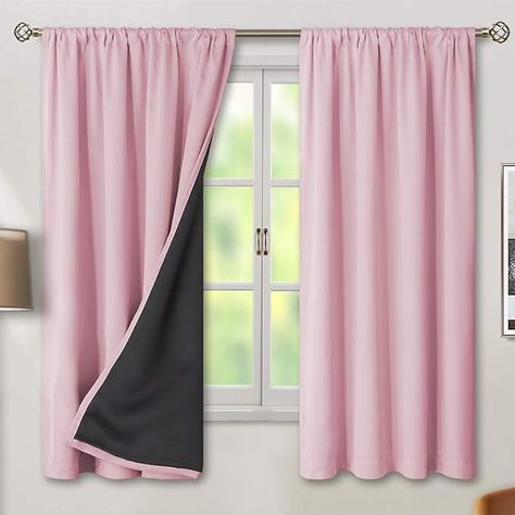 Amazon.com: BGment Thermal Insulated 100% Blackout Curtains for Bedroom with Black Liner, Double Layer Full Room Darkening Noise Reducing Rod Pocket Curtain (52 x 63 Inch, Pure White, 2 Panels) : Home & Kitchen Curtains For Nursery, Dark Bedrooms, Installing Curtain Rods, Pink Blackout Curtains, Small Curtains, Dark Bedroom, Nursery Curtains, Quality Curtains, Curtains Width