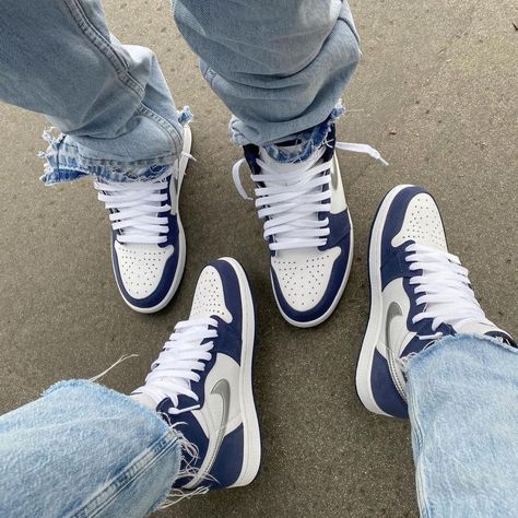 Matching Jordans Couples, Matching Shoes For Couples, Jordan Couples, Women High Top Sneakers, Couple Shoes, Silver Sneakers, Red Sneakers, Nike Air Jordan 1, Air Jordan 1 High