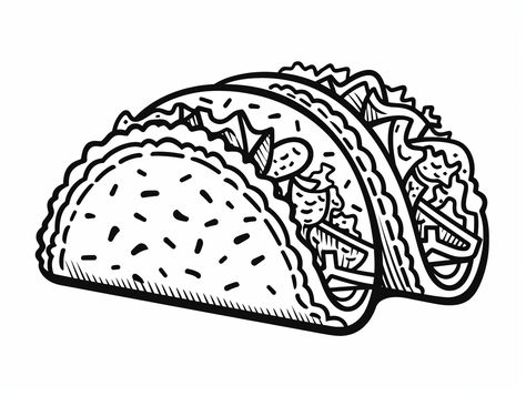 illustration of Delicious taco coloring sheet Taco Coloring Pages, Tacos Mexicanos, Mexican Treats, Mexican Artwork, Coloring Page For Adults, Easy Crafts For Kids, Food Coloring, Coloring Sheets, Adult Coloring Pages