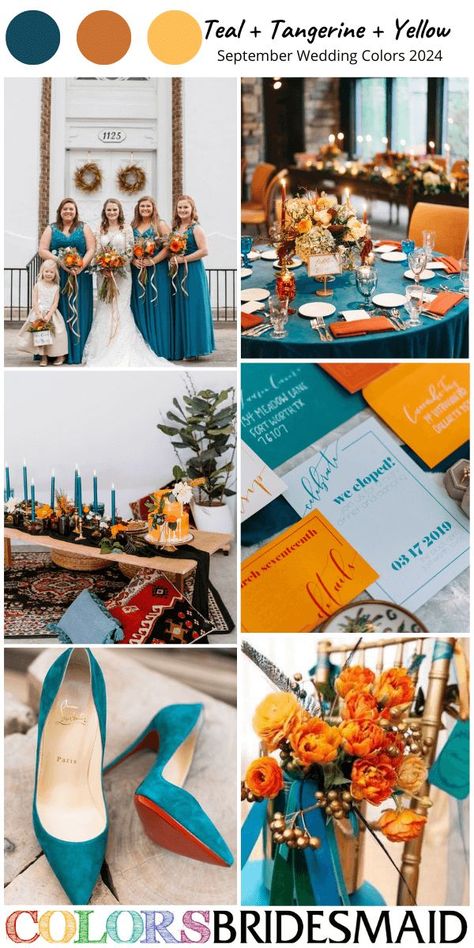 Dark Teal Weddings, October Wedding Colors, September Wedding Colors, Teal Wedding Colors, Wedding Wallpaper, Orange Wedding Colors, Teal Bridesmaid, Fall Wedding Color Schemes, Teal Bridesmaid Dresses