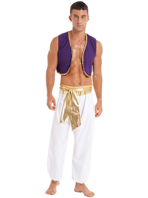 PRICES MAY VARY. Mens Halloween Costume Role Play Stage Performance Outfit Sequin Trim Waistcoat with Belted Pants Made of soft fabric, breathable, skin-friendly, comfy to touch and wear, makes you feeling well Open front waistcoat with sequined braid trim, color block belted pants, comfy elastic waistband Perfect for costume ball, theme party, Halloween, role play, carnival, stage performance, and etc Please check the size clearly before purchasing, hand wash cold recommend Set Include: 1x Wais Mens Contemporary Dance Costume, Prince Cosplay, Mens Halloween, Prince Costume, Costume Ball, Halloween Party Themes, Lingerie Costume, Mens Halloween Costumes, Belted Pants