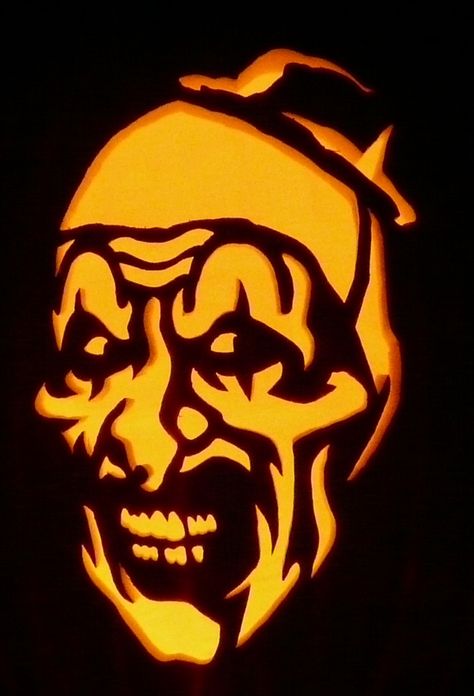 2018 Carved foam pumpkin-pattern by stonykins.com Classic Carved Pumpkin, The Terrifier Pumpkin Carving, Pumpkin Carving Ideas Realistic, Pumpkin Carving Art The Clown, Rockstar Pumpkin Carving, High Pumpkin Carving, Terrifier Pumpkins, Art The Clown Pumpkin Stencil, Halloween Jackolantern Ideas