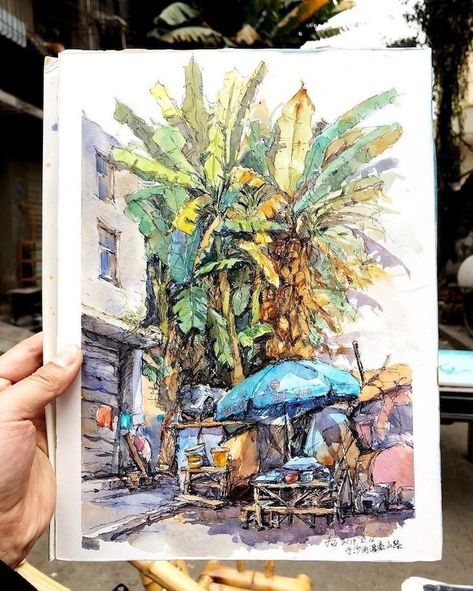 Beautiful Watercolor Paintings, Watercolor Architecture, Watercolor Paint Set, Watercolor Landscape Paintings, Watercolor Art Lessons, Art Et Illustration, Beautiful Watercolor, Urban Sketching, Watercolor Sketch