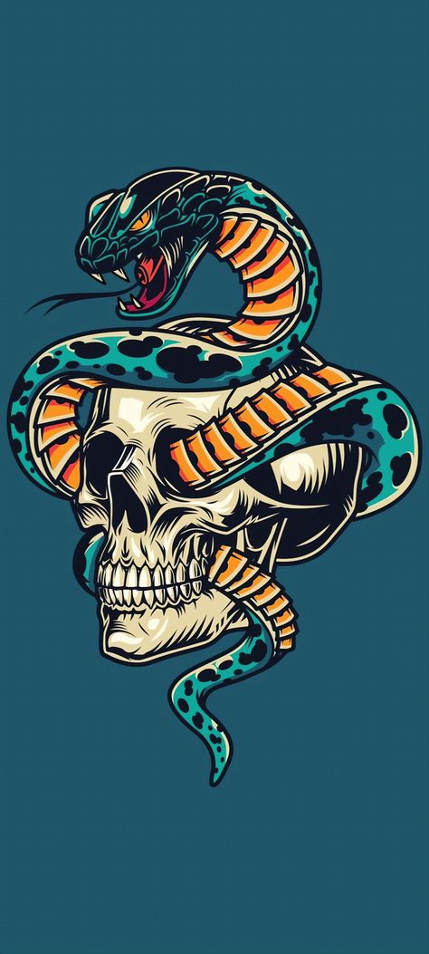 Skulls And Bones, Snake Wallpaper, Graffiti Wallpaper Iphone, Heavy Metal Art, Classic Love, Spooky Tattoos, Old School Tattoo Designs, Snake Art, Dope Cartoon Art