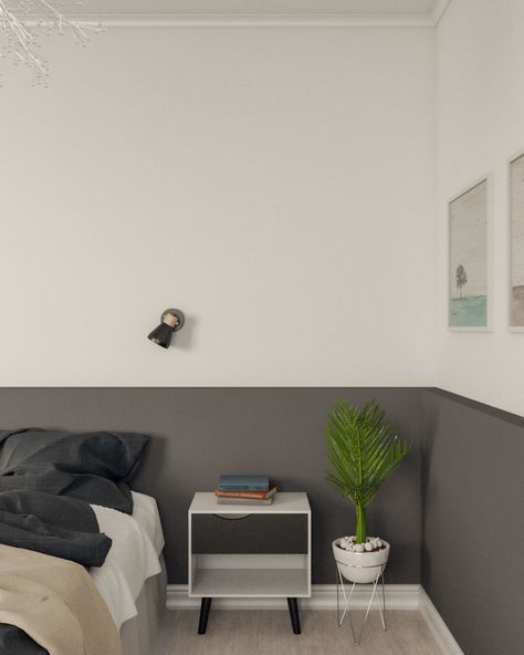 Two Tone Grey Bedroom Walls, Two Tone Gray Walls Bedroom, White Paint Combinations, Gray And White Wall Paint Ideas, Split Room Paint Ideas, Two Toned Grey Walls, 2 Tone Grey Walls, Two Tone Grey Walls, Two Tone Gray Walls