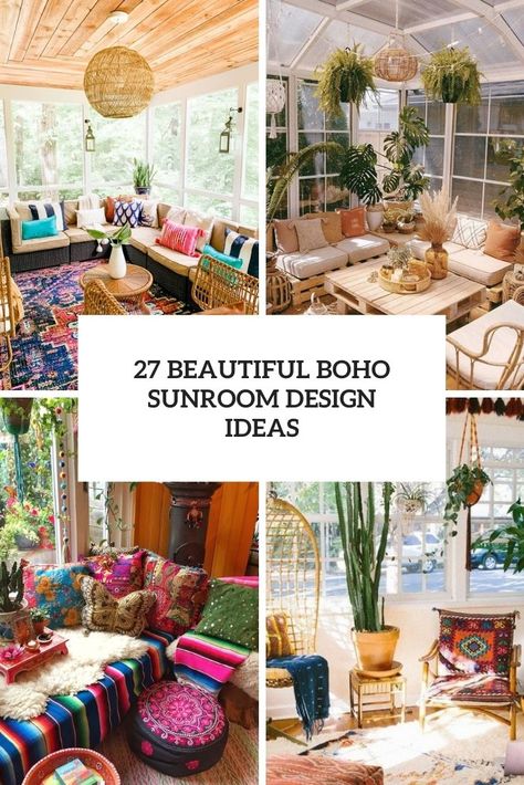 Colorful Sunroom Decorating Ideas, Sunroom Designs Bohemian, Boho Style Sunroom, 3 Season Porch Ideas Sunroom Bohemian, Sunroom Inspiration Bohemian, Boho Chic Sunroom, Small Sunroom Ideas Bohemian, Boho Enclosed Porch, Boho Hangout Room