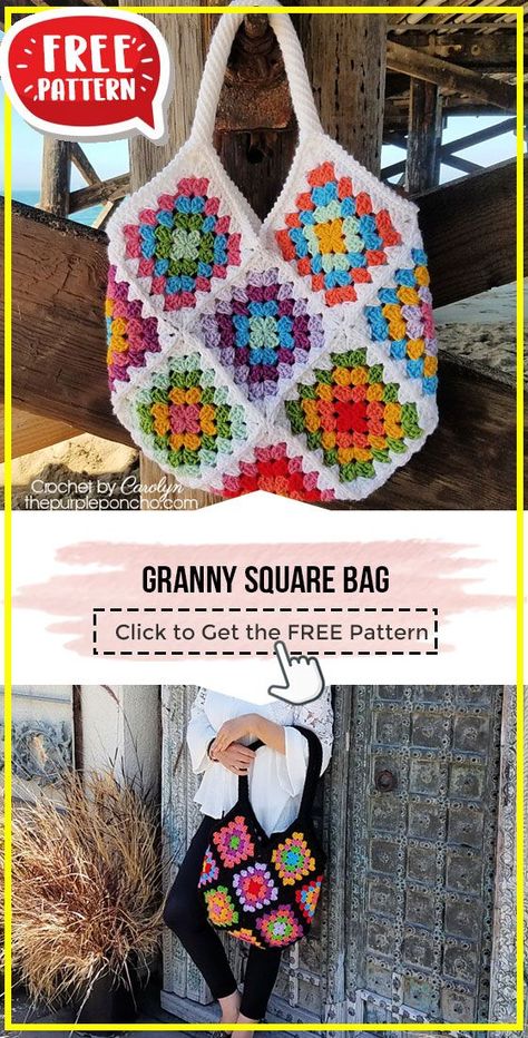 crochet patterns-Free Crochet Granny Square Patterns for Your Craft Projects Boho Crochet Bags Patterns, Granny Square Boho Bag, Purse Patterns Free Crochet, Granny Pattern Crochet, Granny Bag Crochet Pattern, Crochet Square Bag Pattern, Crochet Granny Purse, Crochet Granny Square Handbag, Granny Squares Bag Pattern