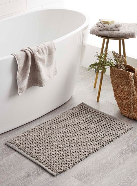 Bath Mats & Bath Rugs | Bathroom Accessories | Simons Bathmat Ideas Bathroom, Bathroom Mats Decor Bath Rugs, Bathroom Mats Decor, Bath Mats Bathroom Ideas, Scandi Bathroom, Bamboo Charcoal Bags, Chenille Bath Mat, Bathroom Odor, Modern Bath Mat