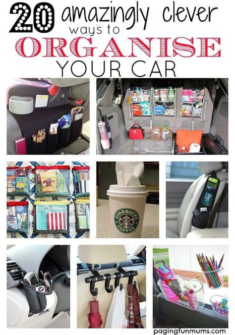 20 amazingly clever ways to organise your car! So many genius ideas! You must have this in your life! Vehicle Organization, Organized Car, Car Organizing, Messy Car, Closet Pantry, Car Tips, Clean Car, Car Organization, Organizing Hacks