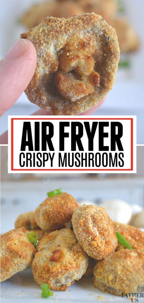 These Crispy Air Fryer Mushrooms are the perfect healthy game day appetizer recipe. Tender mushrooms are coated with Parmesan Panko Breadcrumbs and cooked to perfection in your Air Fryer. I love to dip mine and ranch and enjoy the big game! #airfryer #airfryermushrooms #appetizers #gamedayrecipes Friendsgiving Recipes Appetizers, Air Fryer Mushrooms, Mushroom Bites, Airfryer Recipes, Air Fry Recipes, Tailgating Recipes, Air Fryer Dinner Recipes, Air Fryer Recipes Easy, Air Fryer Recipes Healthy