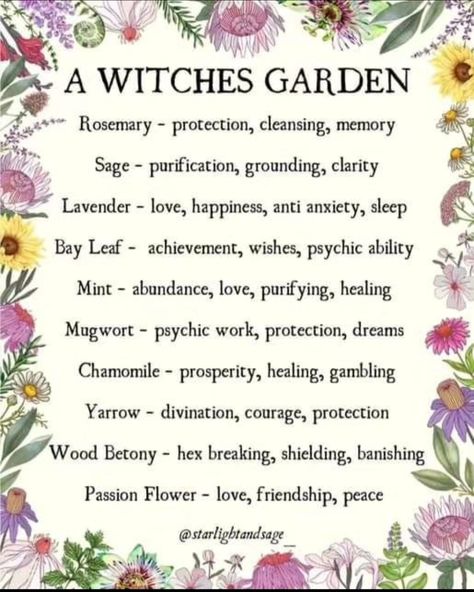 Garden Magic Aesthetic, Herb Meanings Witchcraft, Creative Projects Ideas, Hedge Witch Spells, Witchy Garden Plants, Witchcraft Garden, Spells For Plant Growth, Spiritual Herbs Witches, Witch Herbs And Their Uses