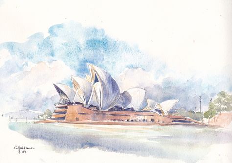 Sydney Opera House Sydney Opera House Painting, Sydney Opera House Drawing, Sydney Painting, Australia Drawing, Sydney Skyline, Floral Paintings Acrylic, Nature Sketch, Harbour Bridge, Travel Artwork